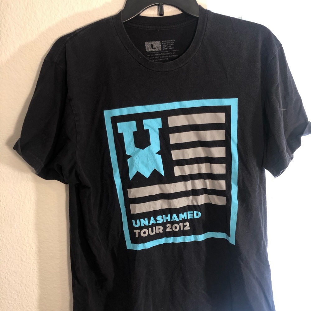Large black and Blue unashamed tour merch. TShirt